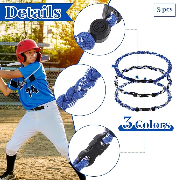 Junkin Baseball Necklaces Three Braided Rope Titanium Necklace for Fans Team Gifts Boys Men Player Softball Sports