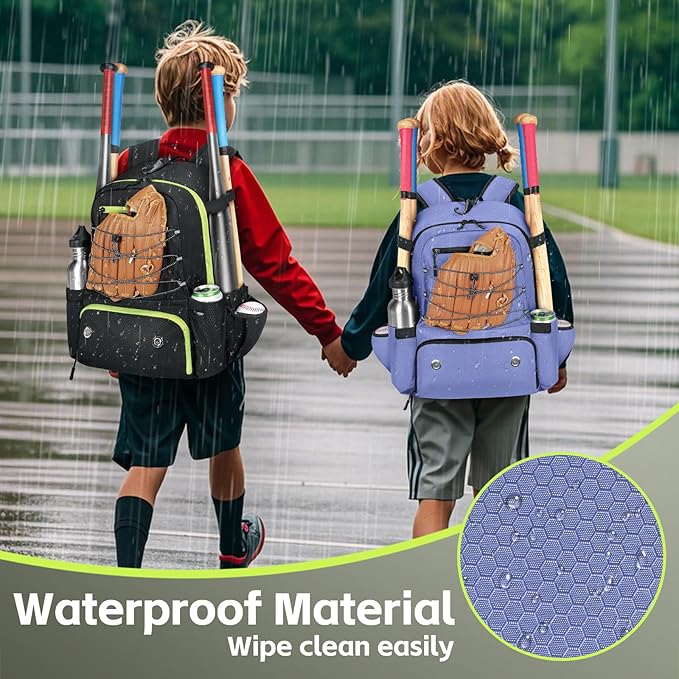 MATEIN Baseball Bat Bag for 4 Bats with Ball Pocket, Lightweight Youth Baseball Backpack with Shoe Compartment, Large Capacity Softball Equipment Bag with Fence Hook for TBall Gear, Helmet, Glove