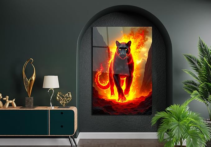 SpiritualHands Fiery Black Panther Glass Wall Art Painting - Image 8