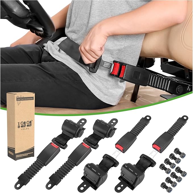 Universal Golf Cart Seat Belts Kit for Yamaha Club Car EZGO Go-Kart ATV UTV, 42 inch Retractable Seat Belts Kit (Without Mounting Bar)