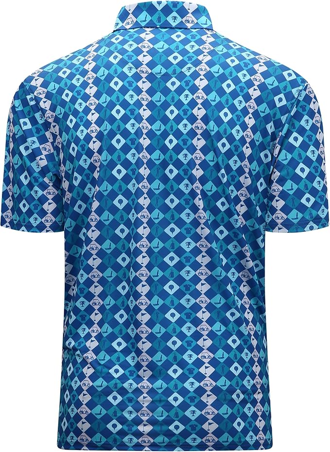 Alex Vando Mens Golf Shirt Moisture Wicking Quick-Dry Print Performance Polo Shirts for Men