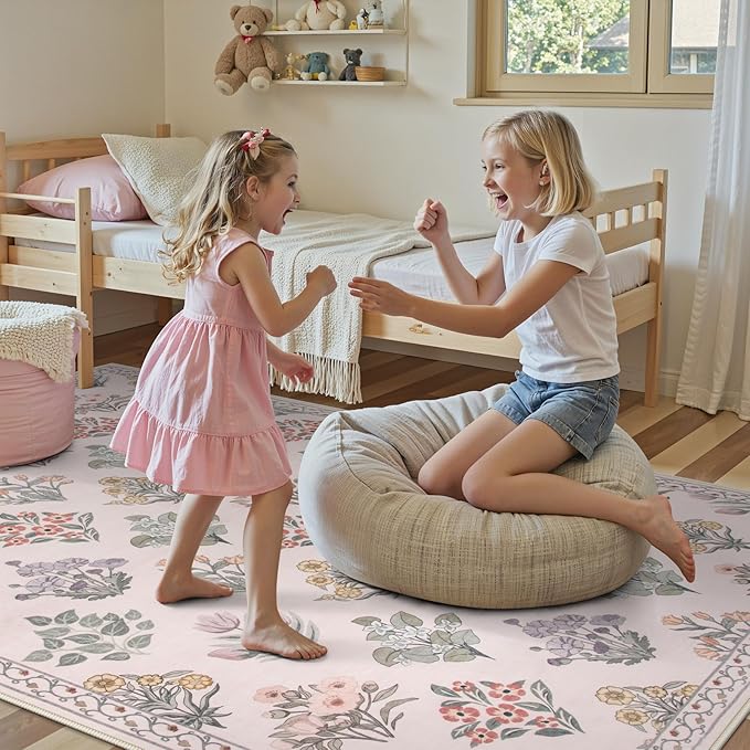 Wonnitar Floral Print Rug for Bedroom, Non Slip Soft Large Moroccan Trellis - Image 7
