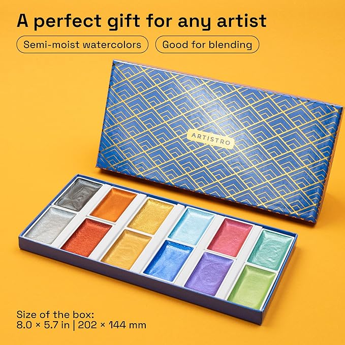 ARTISTRO Professional Metallic Watercolor Paint Set - Image 2