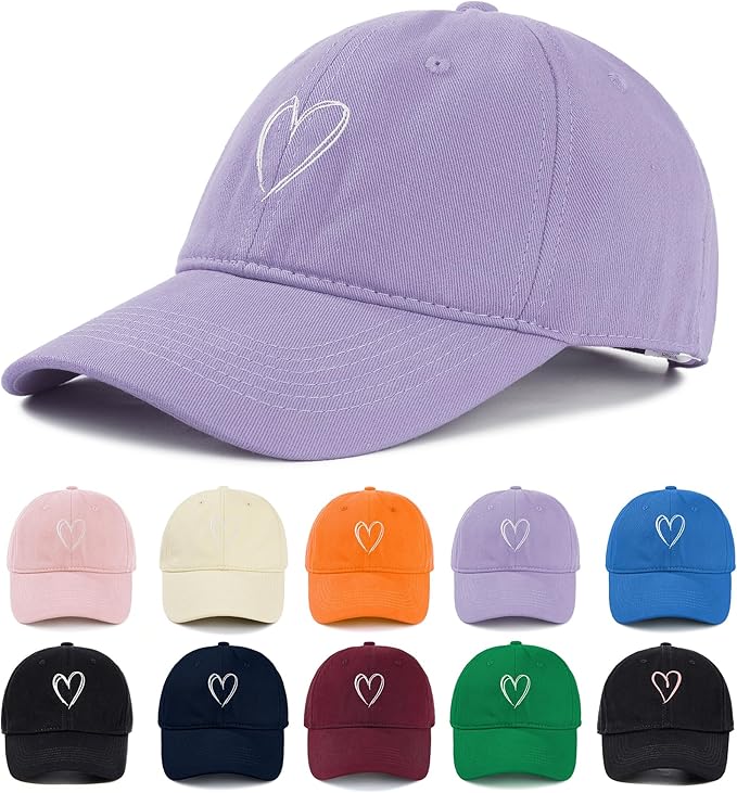 Zando 2026 Trendy Heart Baseball Caps for Women Men Girls Dad Adjustable Cute Cotton Trucker Hat for Casual Travel Sports