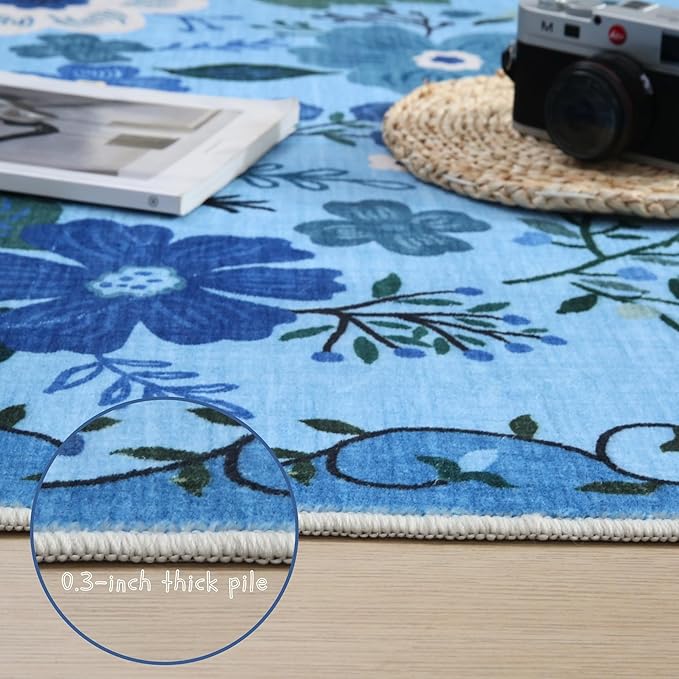 Rugcomf Bedroom Rug 3x5 Rug Washable Area Rug Non Slip Low Pile Boho Floral - Image 4