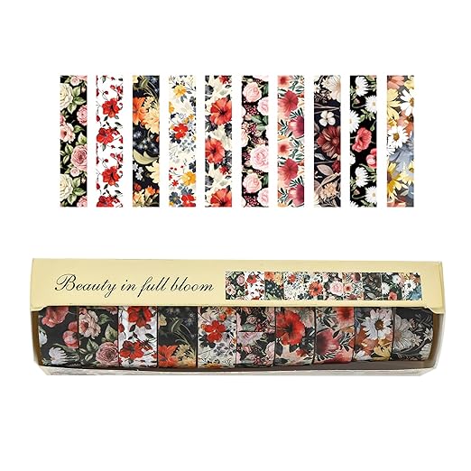 10 Rolls Blooming Flowers Washi Tape Set Floral Arts Adhesive Tapes Colorful - Image 4