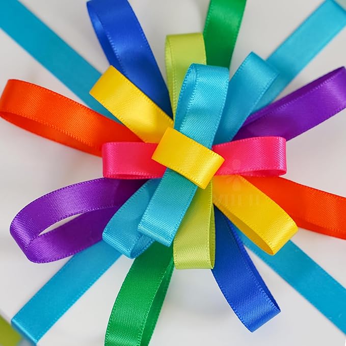 MEEDEE Rainbow Ribbon Solid Color Assortment 10 Colors Double Face Satin Ribbon - Image 5