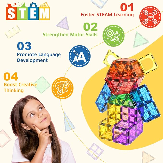 Coodoo 60 PCS Magnetic Building Tiles Kids Toys STEM Magnetic Blocks Sensory - Image 2
