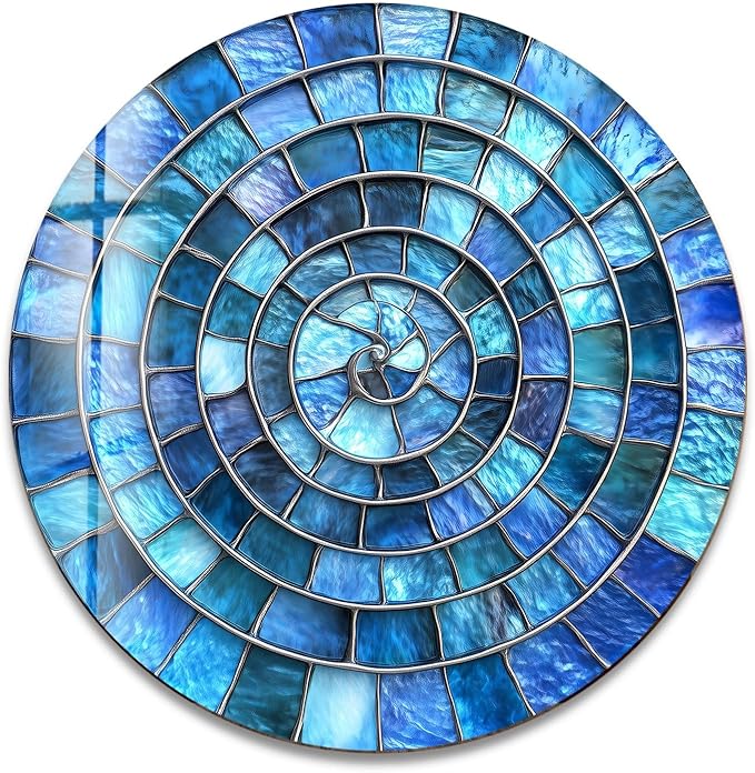My Photostation.com 15.8'' Diameter Blue Aqua Spiral Harmony Round Glass Wall - Image 6