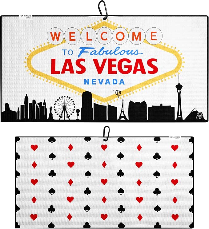 Pin Hunters Las Vegas-Themed Microfiber Golf Towel | Premium Waffle Towel with Clip | Large 31"×15.5" Towel for Golf Bags | Accessories for Men | Fun Gift for Husband | USA Pride