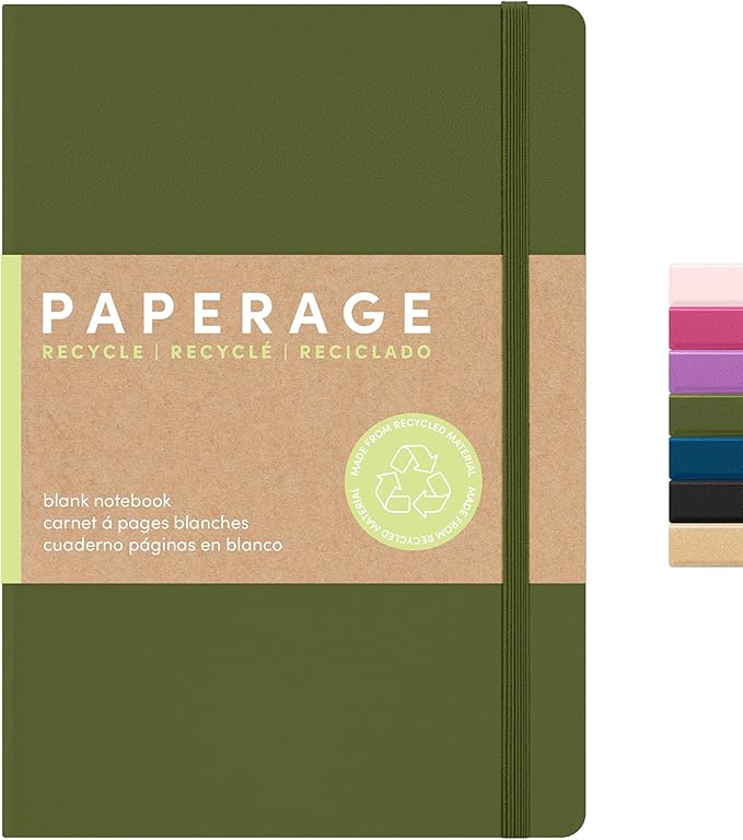PAPERAGE Recycled Blank Journal Notebook, 160 Pages, Medium 5.6 in x 8 in by PAPERAGE