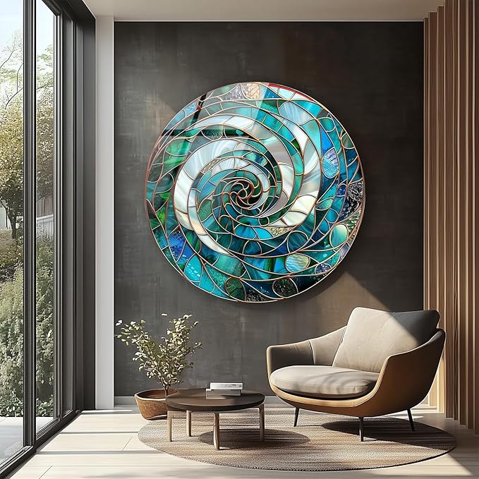 My Photostation.com 24'' Diameter Aqua Spiral Harmony Round Glass Wall Art - Image 3