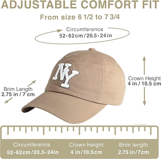 NY 3D Embroidered Cotton Dad Hat – New York Baseball Cap, Adjustable Metal Buckle Strap, Unstructured Low-Profile Style