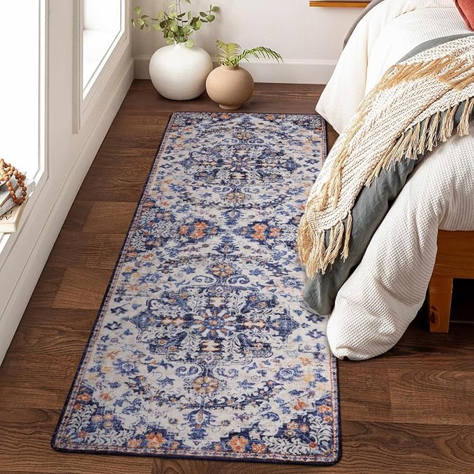 Lahome 2x6 Blue Washable Hallway Runner Rug, Bohemian Floral Medallion Kitchen - Image 4