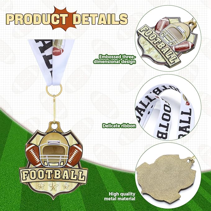 Ecation Medals with Neck Ribbons Soccer Awards Medals Baseball Team Awards Softball T-Ball Flag Football Trophy for Kids Sports Competitions Celebration Gift