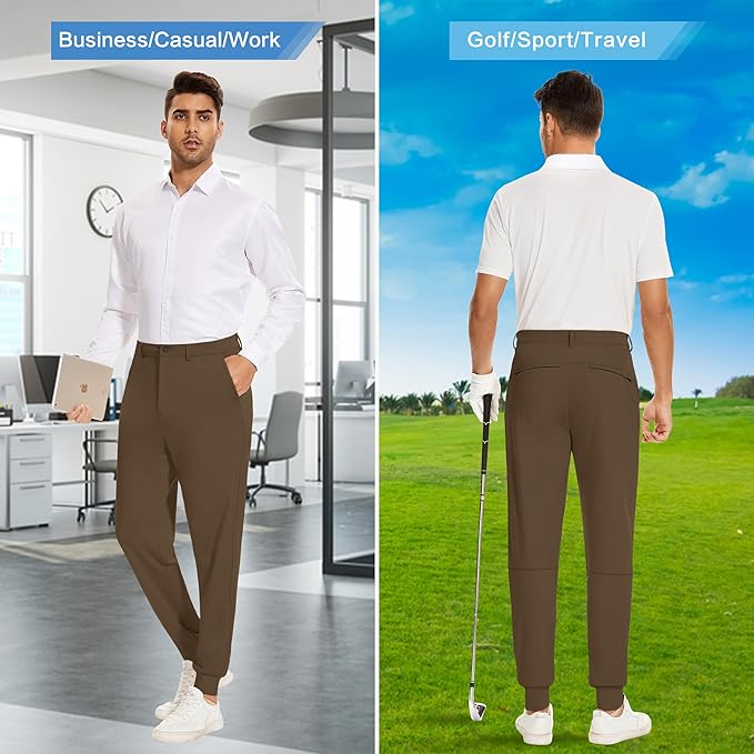 JWM Men's Stretch Golf Joggers Pants with Belt Loops - 29" 34" Slim Fit Tapered Casual Business Travel Dress Work Sweatpants