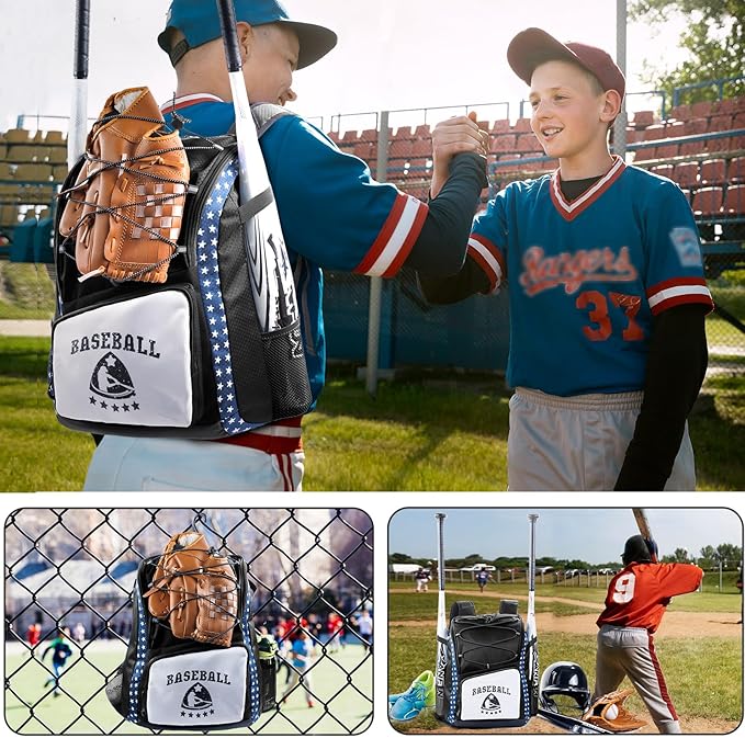 Baseball Bag for Youth & Adult with 4 Bat Sleeves - Softball Bat Bag with Shoe Compartment - Baseball Backpack for T-Ball, Softball Equipment, Baseball Gear, Baseball Bags for Boys 8-12