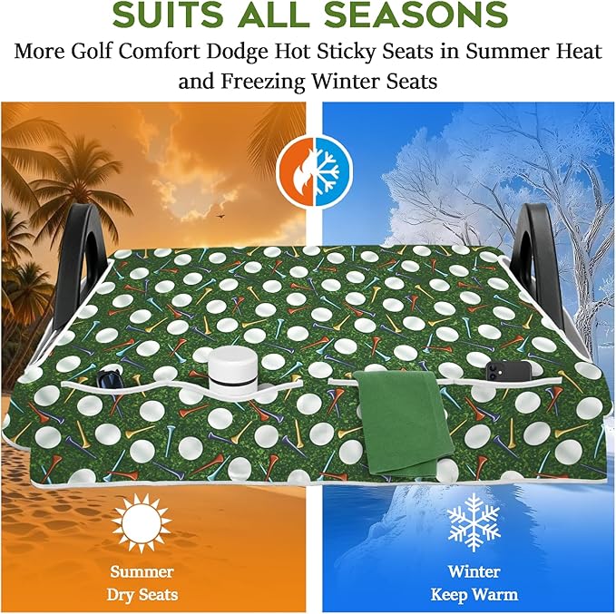 Golf Cart Seat Covers Club Car Golf Cart Accessories 4 Pockets Golf Carts Seat Towel Blanket for Men Women Golf Cart Decor