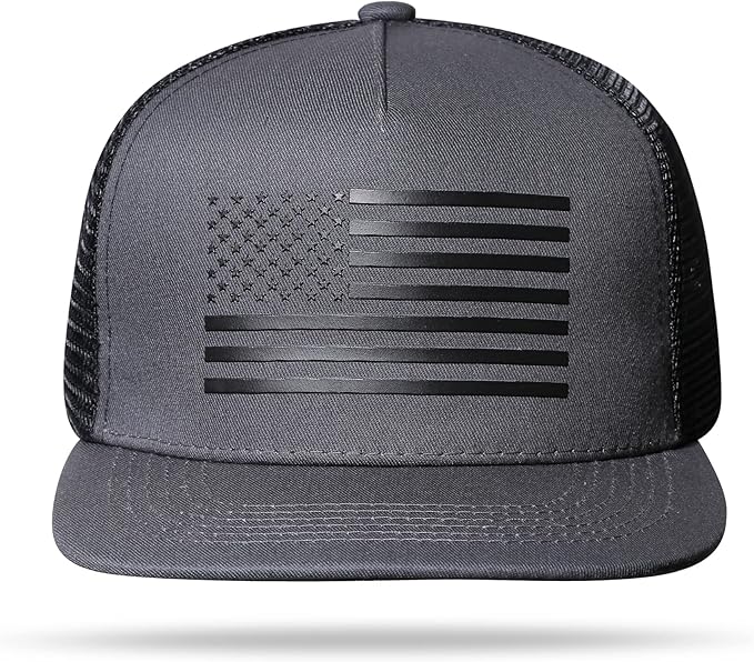 UALON Baseball Cap, Snapback Trucker Hat for Men & Women with American Flag and Adjustable, Breathable Mesh, Flat Bill Hats