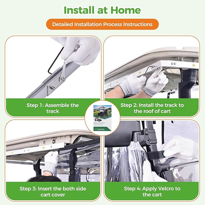 10L0L 2 Passenger Track-Style Enclosure Cover for Yamaha G29 Drive/Drive 2, Waterproof 600D Polyester Rain Shelter with Pre-Drilled Awning Track, 3-Piece Zip-Off Design, Roll-Up All Sides,Valance