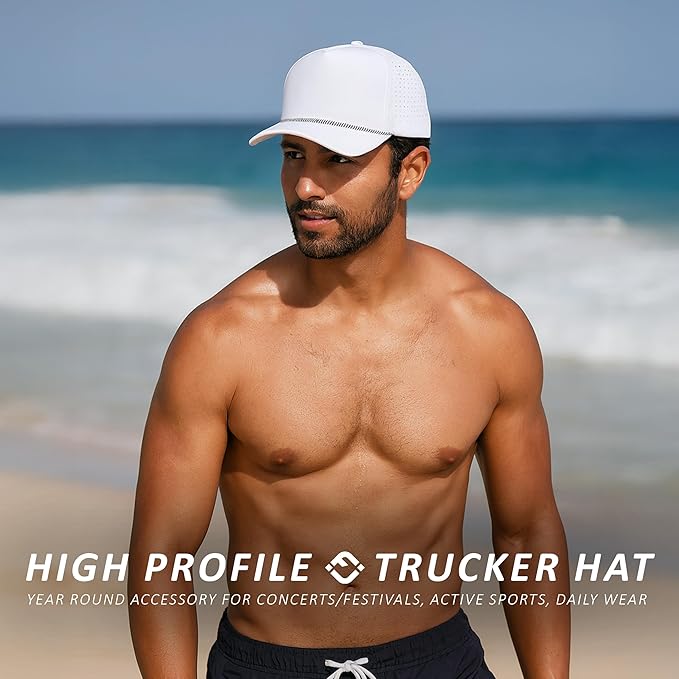 Funky Junque Performance Waterproof Golf Rope Hat – Cool Breathable Workout 5 Panel Snapback Cap for Men