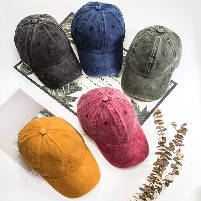 5 Pieces Unisex Cotton Vintage Baseball Cap Low Profile Unstructured Baseball Hat Washed Distressed Twill Adjustable Dad Hat