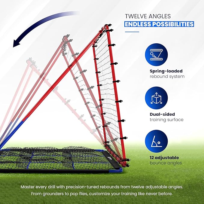 Baseball Rebounder Net | 12-Angle Baseball Pitching Net w/ 9 Pocket Nets – Softball & Baseball Training Equipment – Multi-Sport Bounce Back Net for Soccer, Volleyball, Basketball, Lacrosse & More