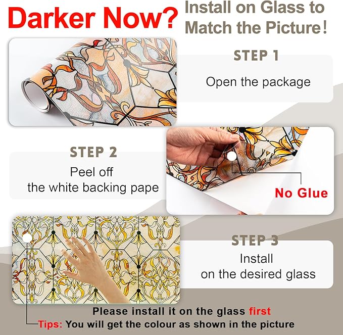 3D Stained Glass Window Privacy Film, Heat Control UV Blocking Static Cling - Image 2