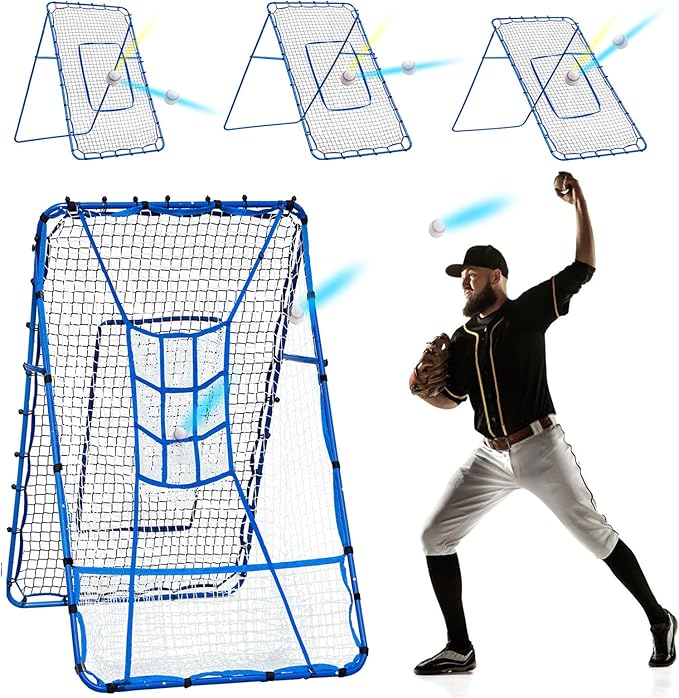 Volleyball Baseball Rebounder Net, Softball Rebounder Pitchback Net Quick Adjustments, Quick Adjustments Lacrosse Bounce Back Practice Equipment, Ideal for Outdoor Indoor and Backyard Training