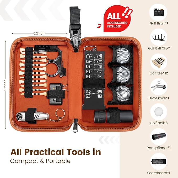 YOREPEK Golf Accessories Kit for Men, Golf Stuff Set with Leather Case, Golf Balls, Golf Tees, Multifunctional Divot Knife, Monocular, Scorer, Golf Gifts for Men Women Golfers