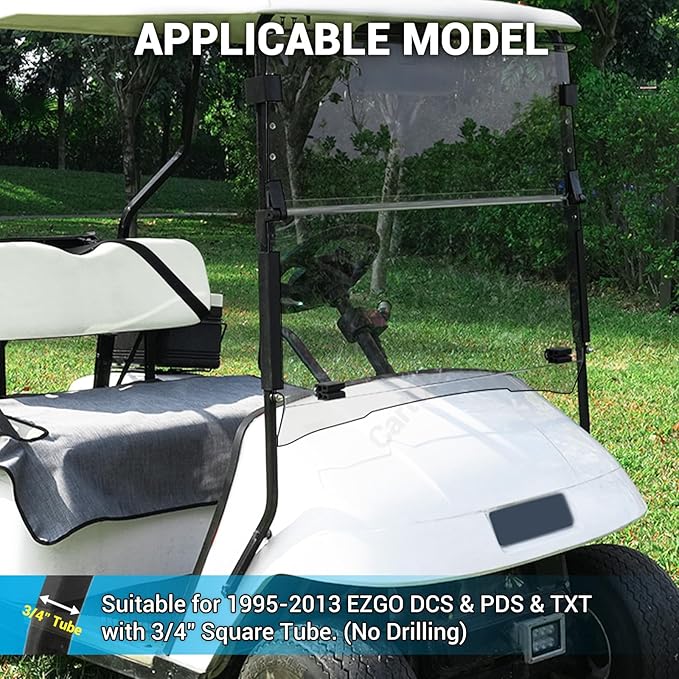 EZGO TXT Windshield, EZGO Windshield for Golf Cart Suitable for 1995-2013 EZGO TXT Model, PC UV Resistant, Foldable Golf Cart Windshield Replacement with Windshield Clips