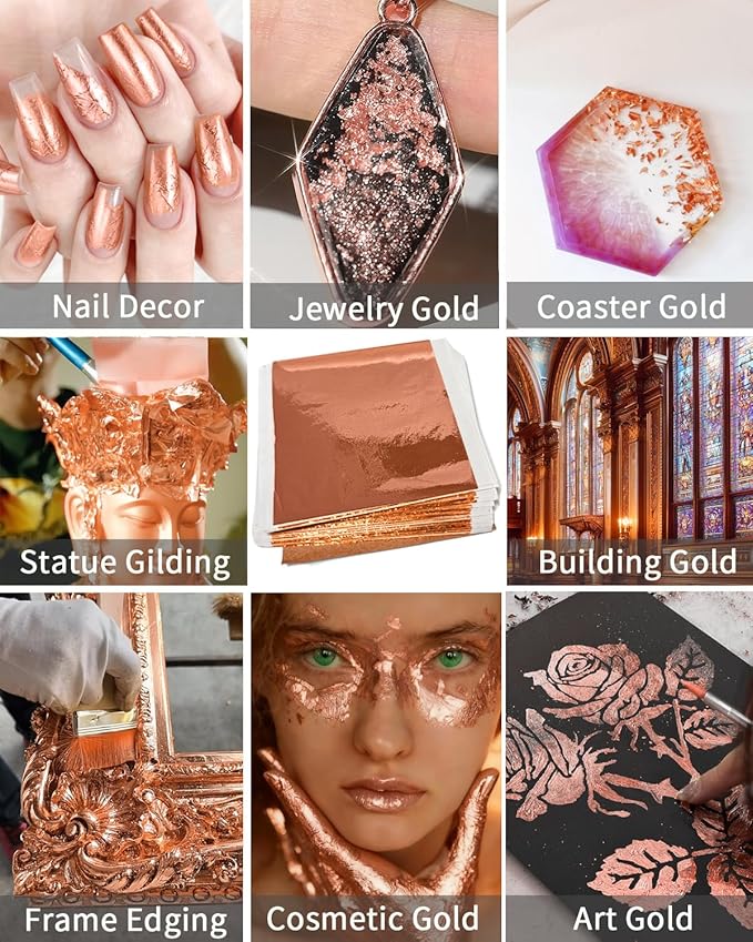 Luckymica Gold Leaf Sheets, Decoration, 5.5" x 5.5", Rose Gold - Image 6