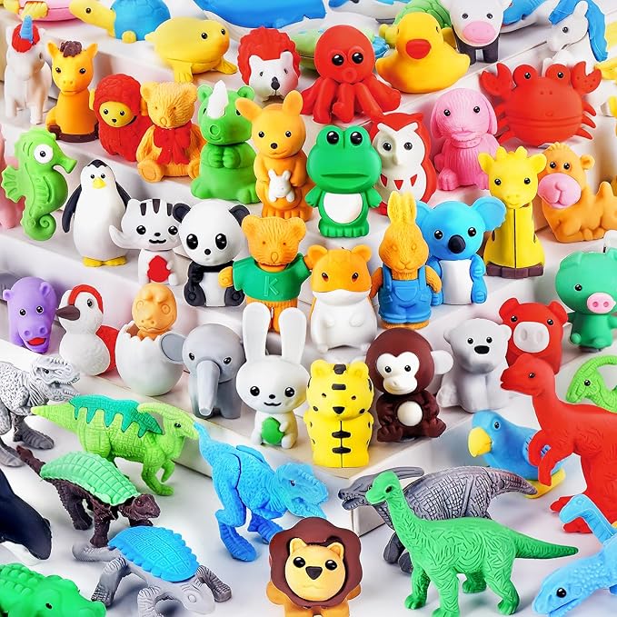 60Pcs Animal Erasers Kids Desk Pets Pencil Erasers 3D Puzzle Bulk Mini Animal by URSKYTOUS