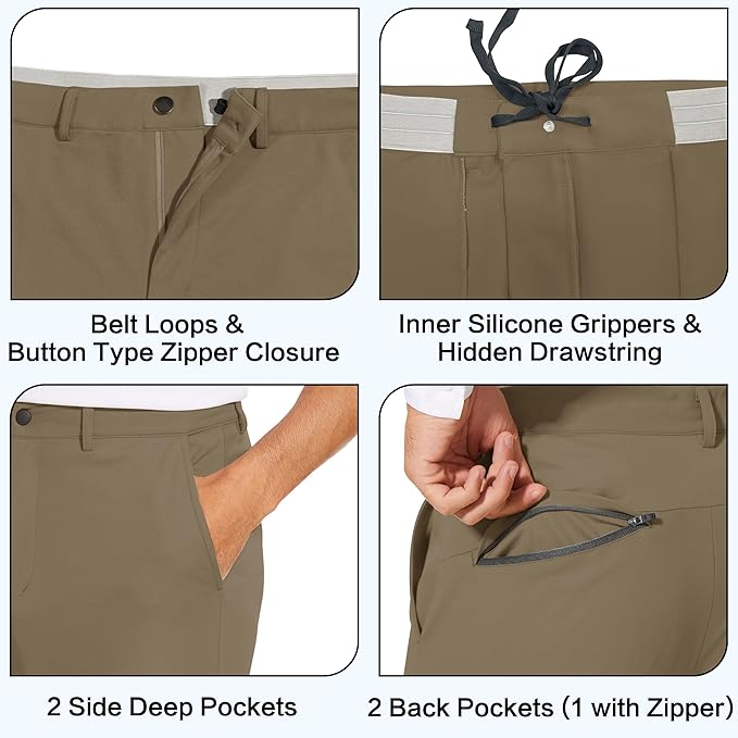 JWM Men's Stretch Golf Joggers Pants with Belt Loops - 29" 34" Slim Fit Tapered Casual Business Travel Dress Work Sweatpants
