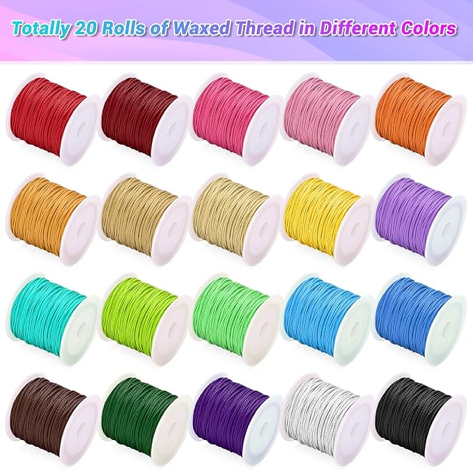 Cridoz 20 Rolls Wax String for Bracelet Making, Waxed Thread Bracelet Cord - Image 2