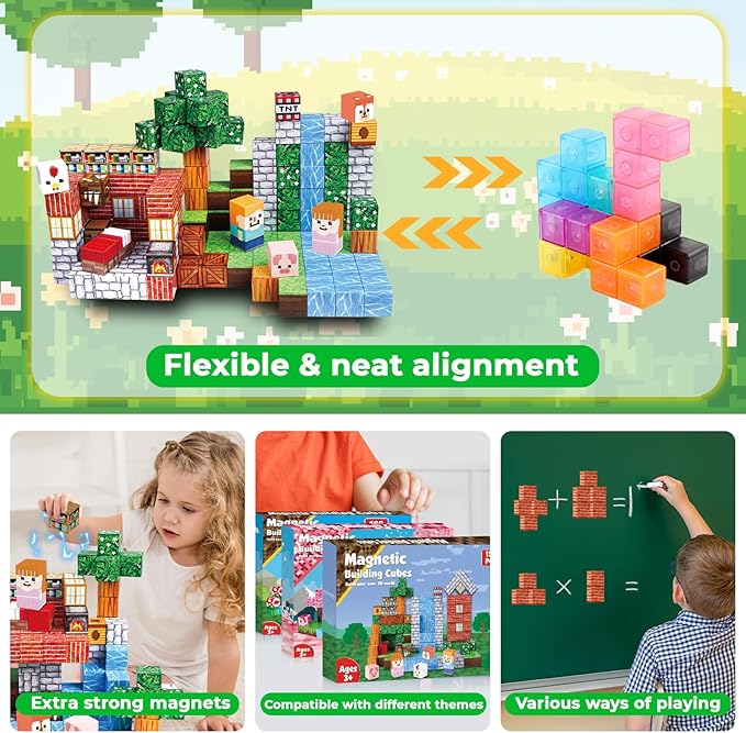 Magnetic Blocks-150PCS Grassland Magnetic Building Blocks Set, Kids Classroom - Image 5