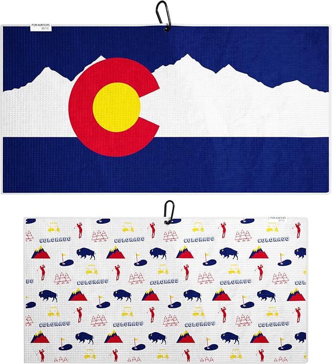 Pin Hunters Colorado Flag Microfiber Golf Towel | Premium Waffle Towel with Clip | Large 31"×15.5" Towel for Golf Bags | Accessories for Men | Fun Gift for Husband | USA Pride