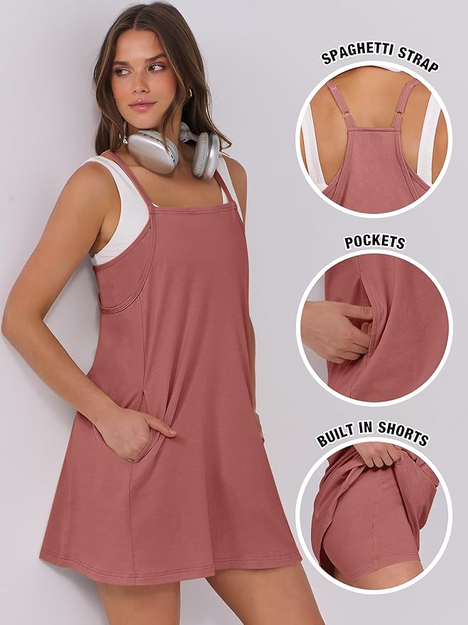 ANRABESS Women Summer Dress 2026 Beach Vacation Outfits Tennis Athletic Workout Romper Dress Built in Shorts Travel Clothes