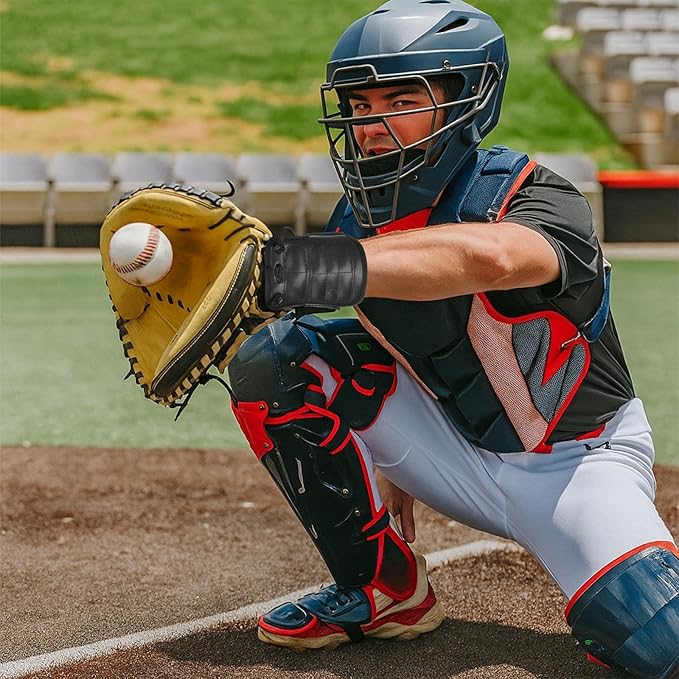 Soulchen Baseball Wrist Guard with Strap Leather Protective Shield for Right and Left Hand Catchers Mitt for Adult Baseball Accessory Supplies