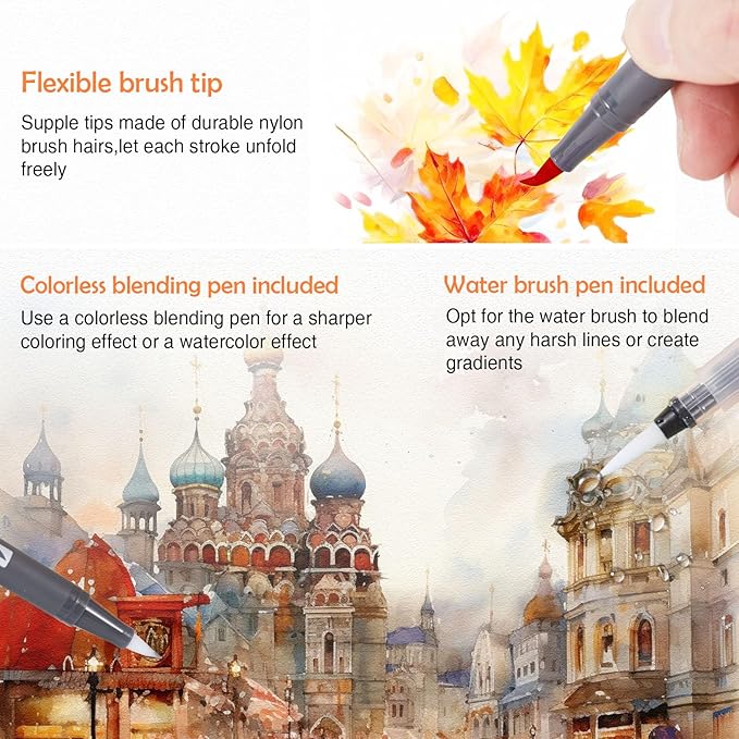 Watercolor Pens Set, 72-Color Dual Tip Paint Markers, Water-Based Coloring Pens - Image 4