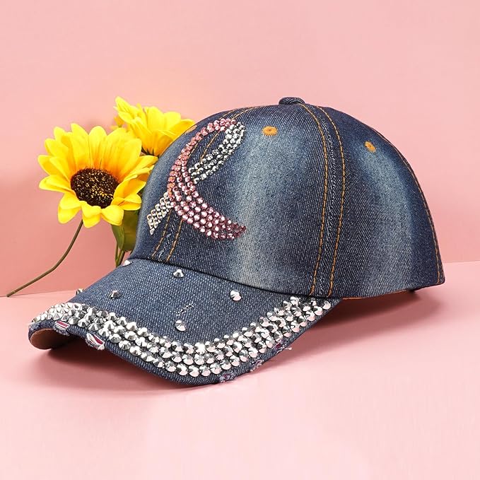 American Flag Hats Love Breast Cancer Adjustable Rhinestone Baseball Cap USA Patriotic Embroidered Baseball Trucker Hat