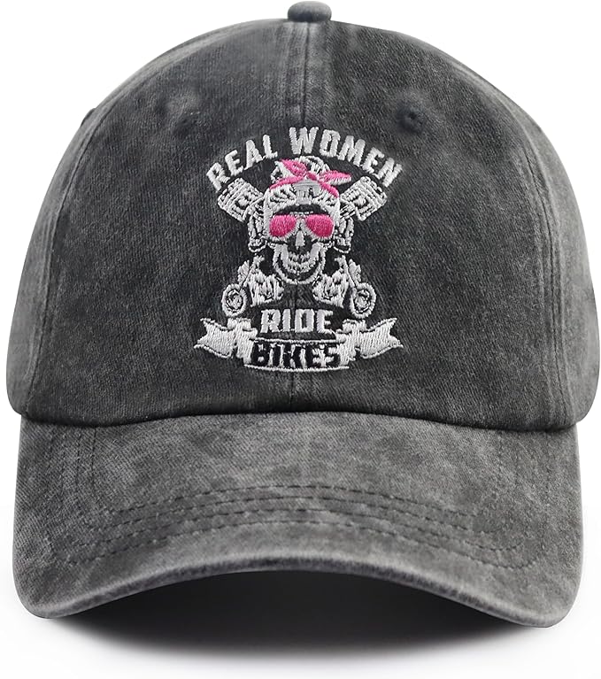 Real Women Ride Bikes Hats for Women, Funny Vintage Cotton Embroidered Baseball Cap