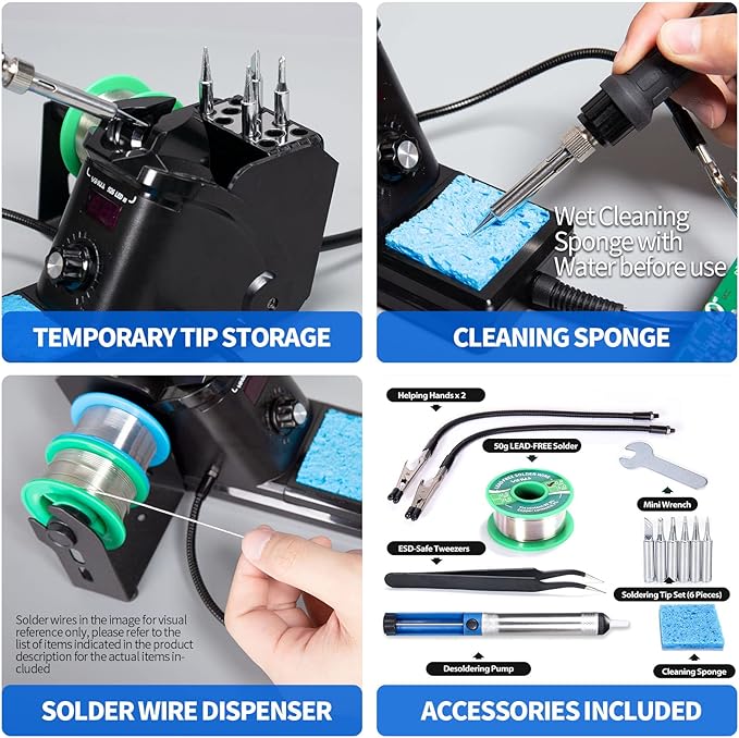 YIHUA 926 III 60W Digital Display Soldering Iron Station Kit w 2 Helping Hands - Image 6