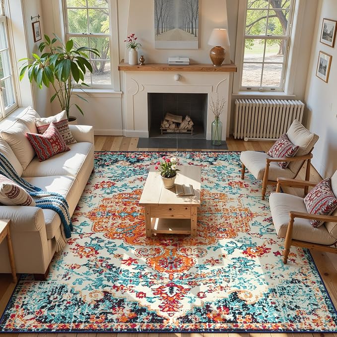 Lahome Boho Rugs for Living Room 8x10, Washable Orange Bedroom Area Rug Soft - Image 8