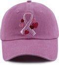 Fight Breast Cancer Hats for Women, Cotton Embroidered Pink Ribbon Little Heart Baseball Cap