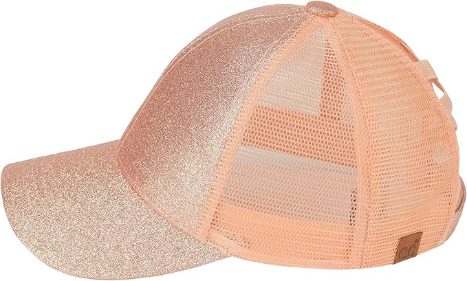 C.C Ponycap Messy High Bun Ponytail Adjustable Glitter Mesh Trucker Baseball Cap