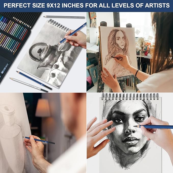 9" x 12" Sketch Book, Hardcover Sketchbook, Top Spiral Bound Sketch Pad - Image 7