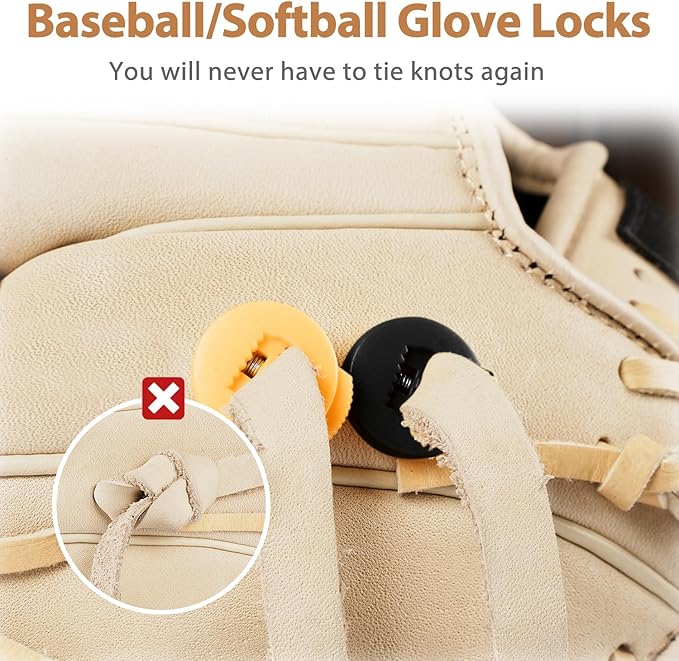 Glove Locks, 8-Pack Baseball/Softball Glove Lace Locks – Vibrant Colors, No Retie Knots, Spring-Lock Tech, Durable Design.