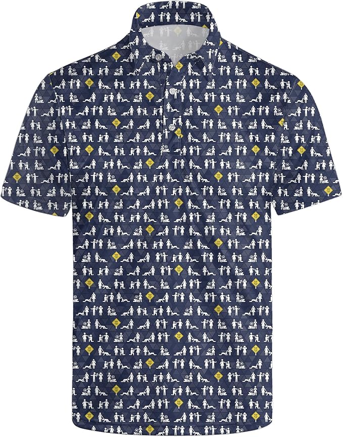 Golf Polo Shirts for Men Funny Print Short Sleeve Golf Shirts Performance Golf Polos