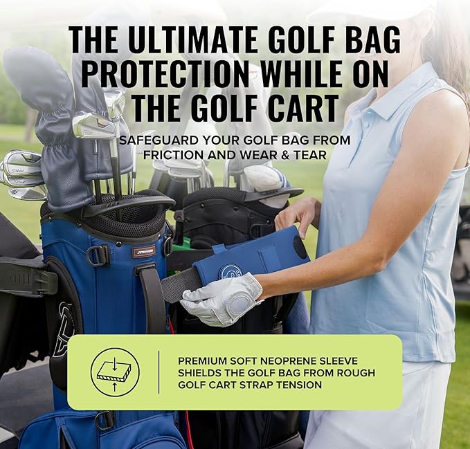 Stripebird - Premium Golf Cart Strap Sleeve Protector - Save Your Golf Bag from Golf Cart Straps - Includes Magnetic and Steel Plate for Magnetic Golf Accessories